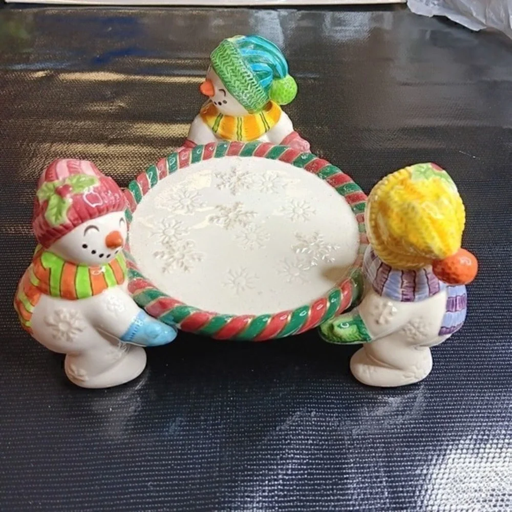 Fitz Floyd Snowman Candle Holder Christmas Ceramic Winter Decor Repaired‎